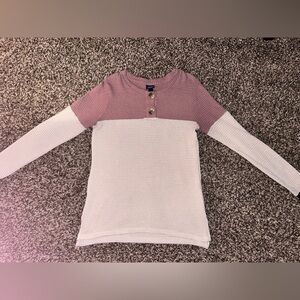 Daytrip Pink and Cream Long Sleeve Henley Blouse
